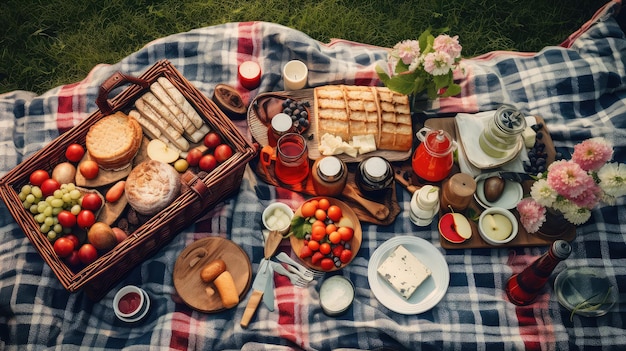 Picknick natuur voorjaars vintage top view