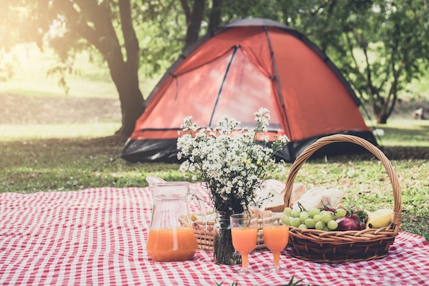 Picknick rieten mand met vers fruit