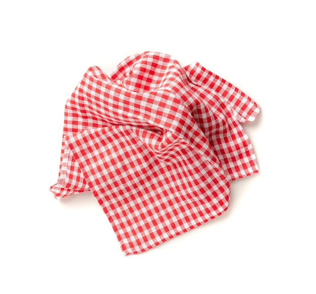 Picknick tafeldoek geïsoleerd verkrummeld geruite servet Rood wit tafeldoek keukendoek met Gingham patroon Restaurant schoteldoek Picknick tafeldoek op witte achtergrond