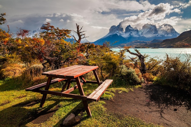 Picknickbank in Torres del Paine Chili