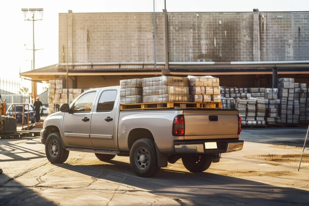 Foto un pick-up carico di carico in un ambiente industriale o in un cantiere di costruzione