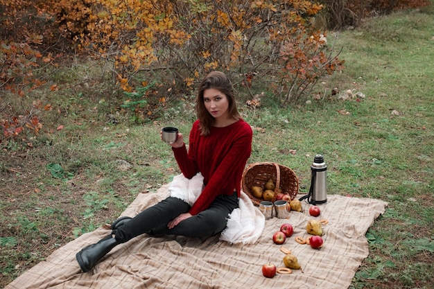 Picnic in the autumn forest