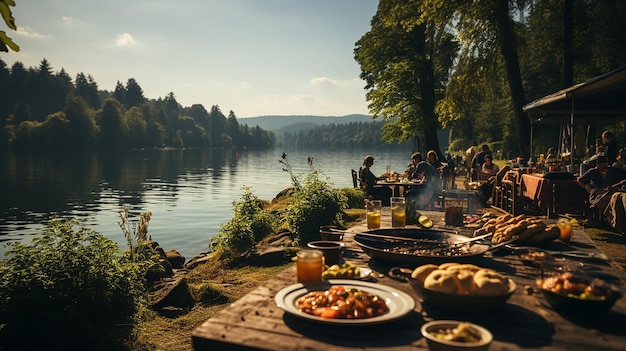 a picnic by the lake