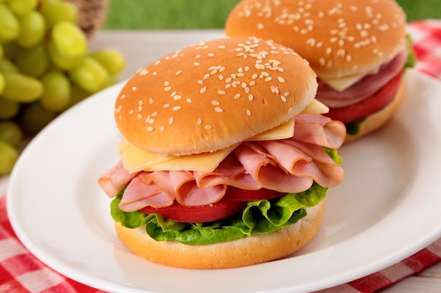 Picnic ham and cheese bun sandwiches 