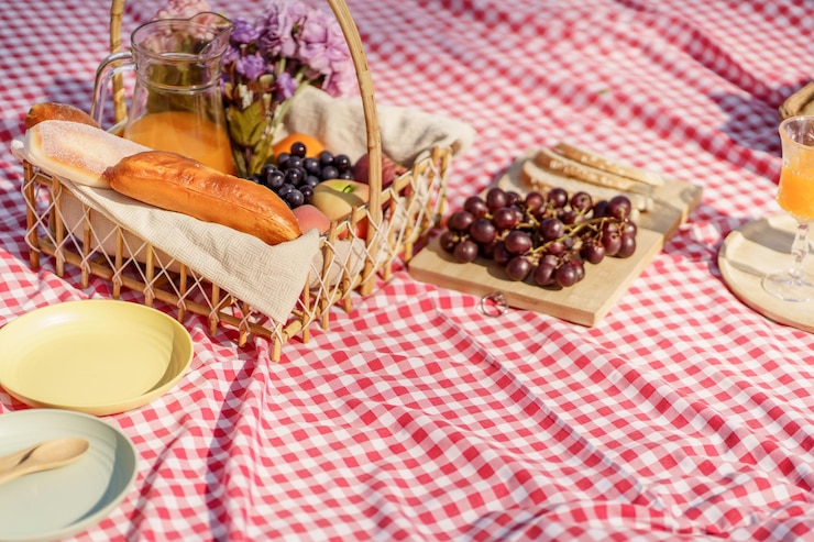 Photo picnic lunch meal outdoors park with food picnic basket enjoying picnic time in park nature outdoor