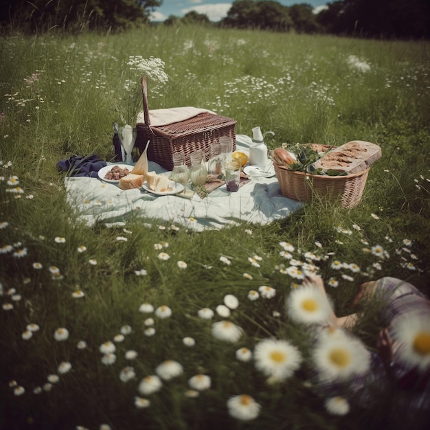 Picnic in the meadow AI Generated