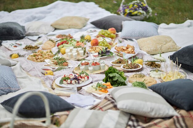 Picnic in nature A lot of food at the picnic seen from above