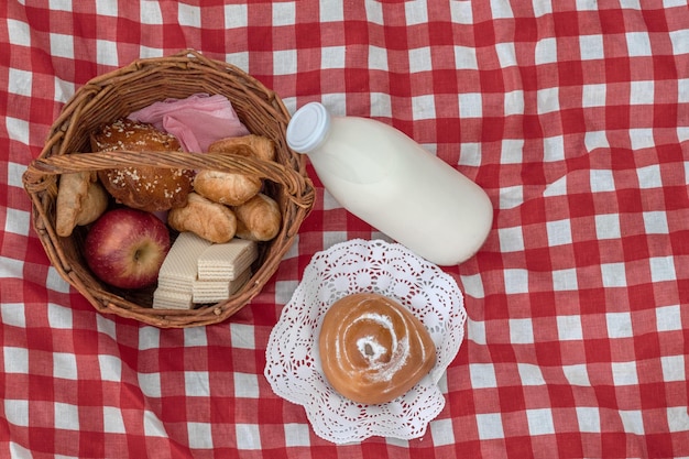 Picnic on the nature while on vacation Dinner time Different food products Delicious appetizing food