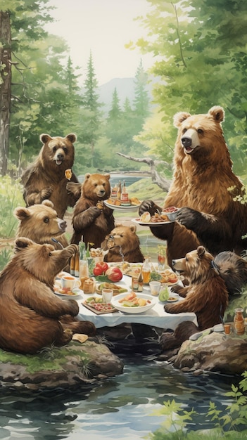 Photo picnic pals animals enjoying a delightful outdoor feast