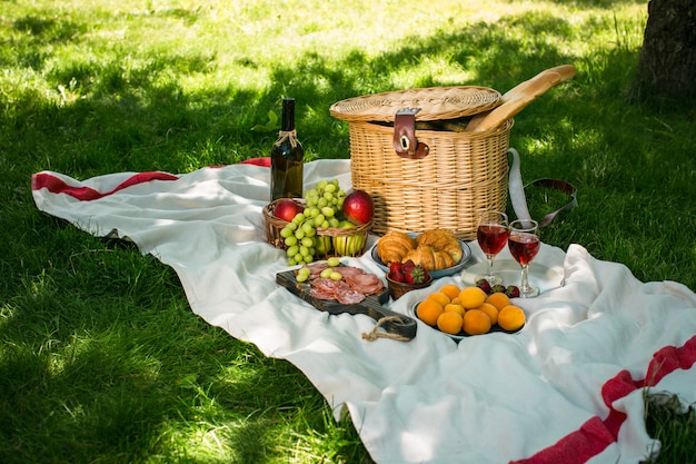 Picnic in the park on green grass