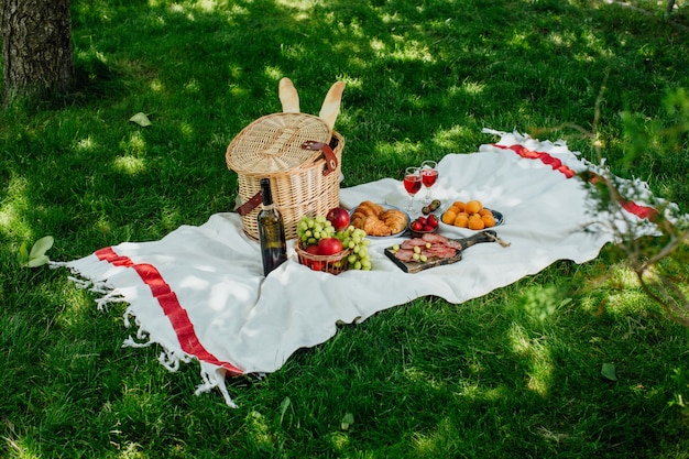 Picnic in the park on green grass