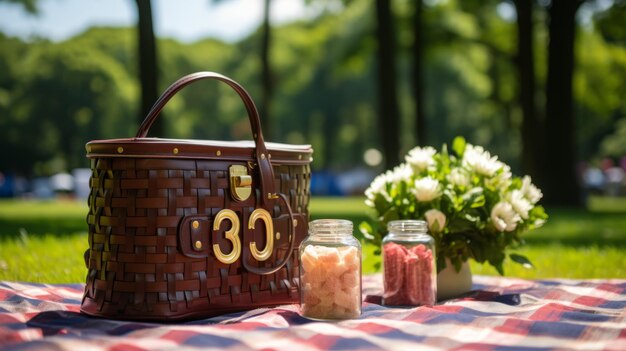 Picnic in the park with a view of the city