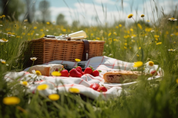 Picnic spring meadow food Outside romance Generate Ai