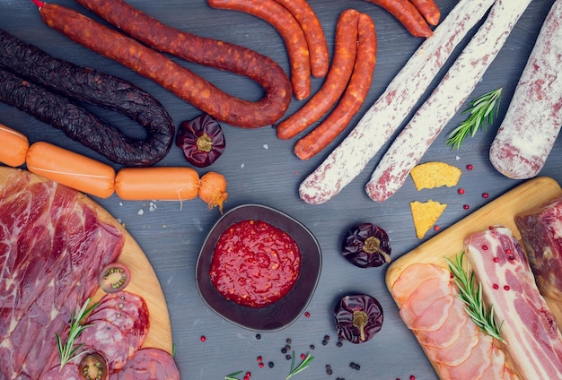 Picnic table with spanish sausage tapas