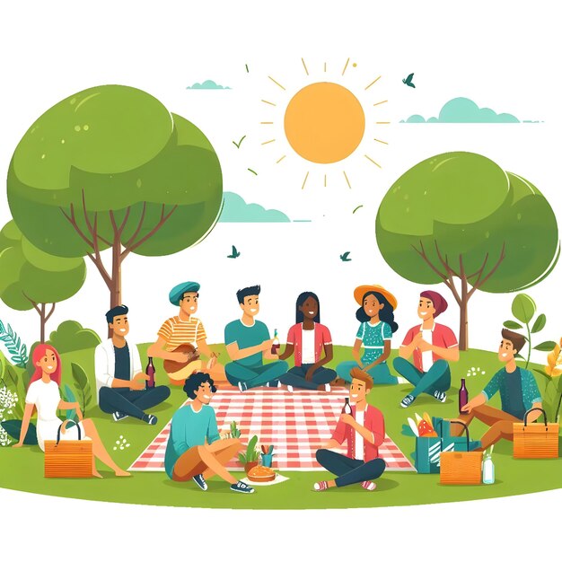 Photo picnic travel enjoying people illustration