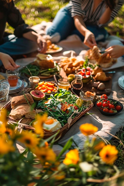 picnic with friends in nature Selective focus