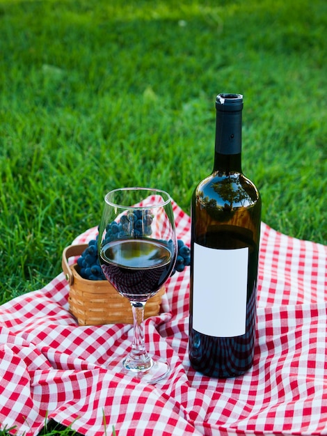 Picnic with red wine in the park.