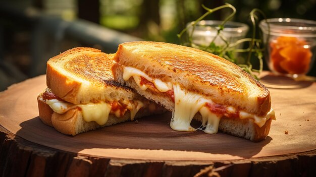 Foto picnicstyle gesmolten gegrilde kaas sandwich snack maaltijd