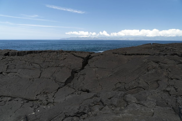 Pico azores lava field by the sea detail