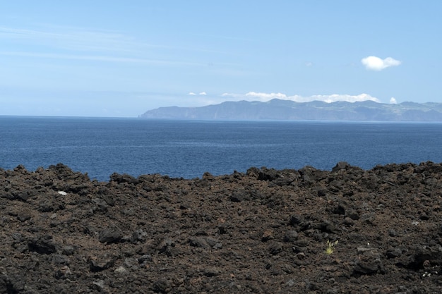 Pico azores lava field by the sea detail