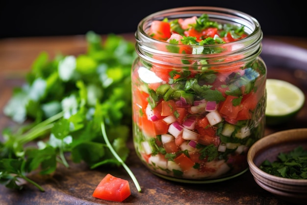 Pico de gallo in a mason jar for storage