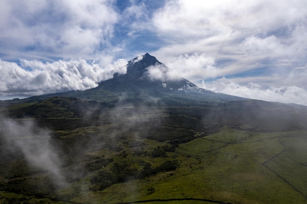 Pico island azores volcano aerial drone view