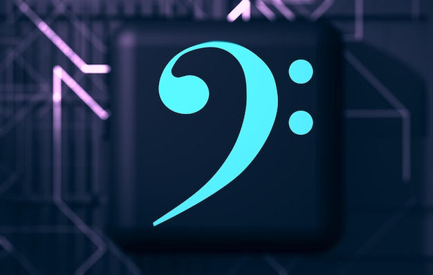 Foto pictogram of symbool van muziek bassleutel 3d illustratie concept van muziek online of op internetbutton