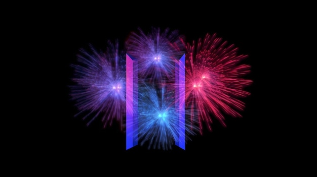 Photo pictogram three fireworks 3d effect blue purple ai generative