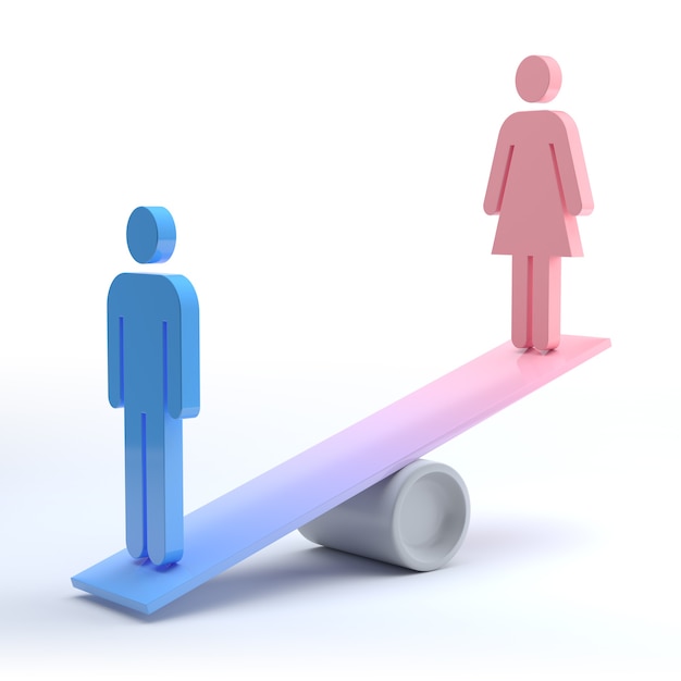 Pictogram voor mannen en vrouwen. Gendergelijkheidsconcept. 3D-rendering