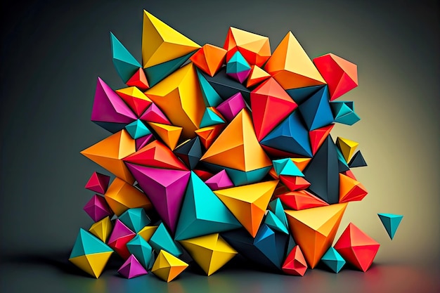 Picture 3d abstract of many multicolored triangles