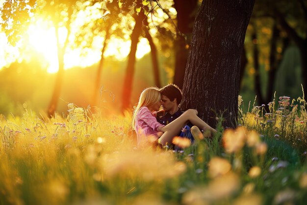 Photo the picture about couple hugging each other in the forest at daytime aigx