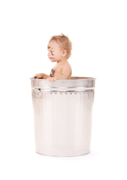 picture of adorable baby in trash can
