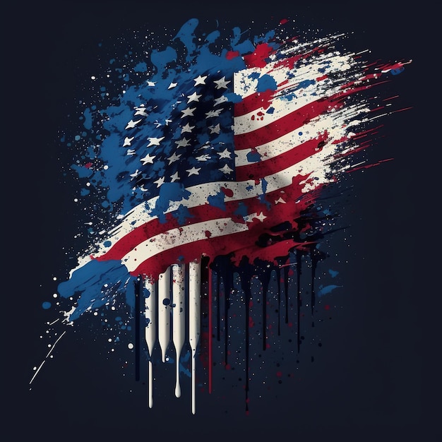 A picture of an american flag with a blot of paint and a blot of paint