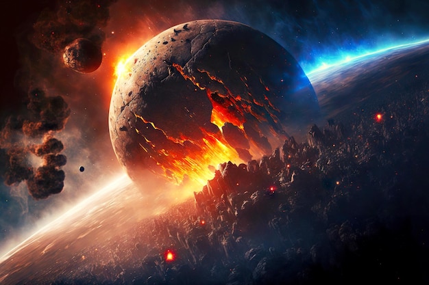 Picture of armageddon and huge cosmic asteroid falling to earth