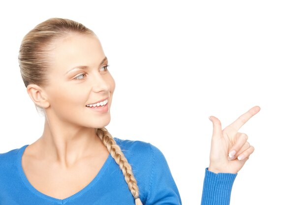 picture of attractive businesswoman pointing her finger.