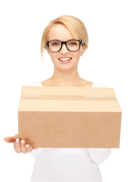 picture of attractive businesswoman with cardboard box