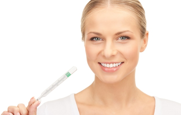 Photo picture of attractive female doctor with thermometer