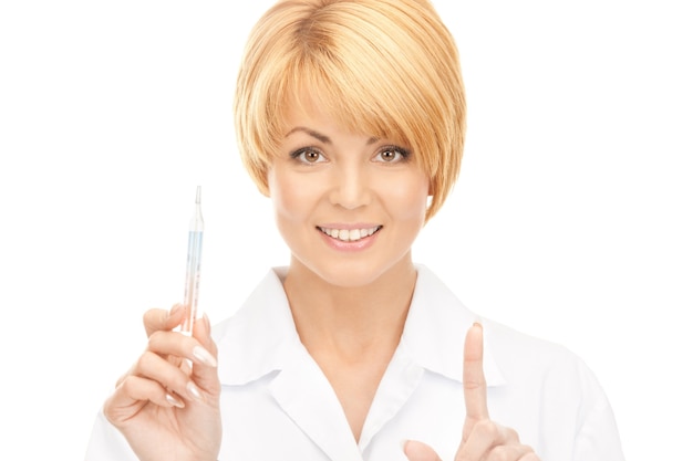 picture of attractive female doctor with thermometer