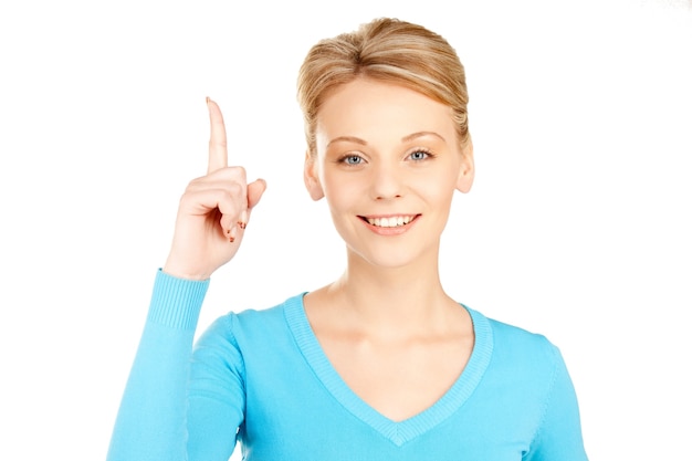 picture of attractive young woman with her finger up