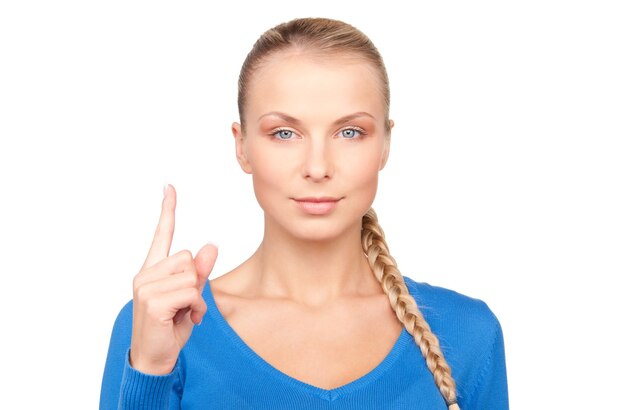 picture of attractive young woman with her finger up