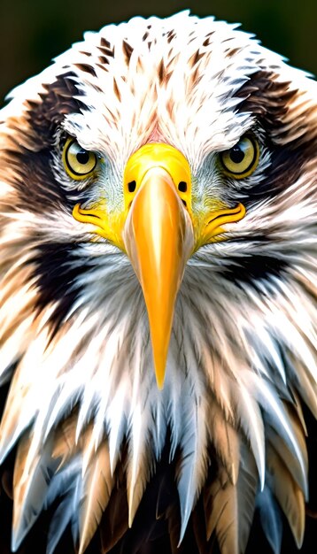 a picture of a bald eagle with a yellow beak