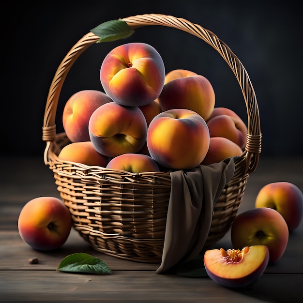 Photo picture of a basket of peaches