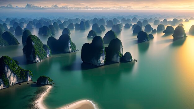 A picture of the bay of halong bay