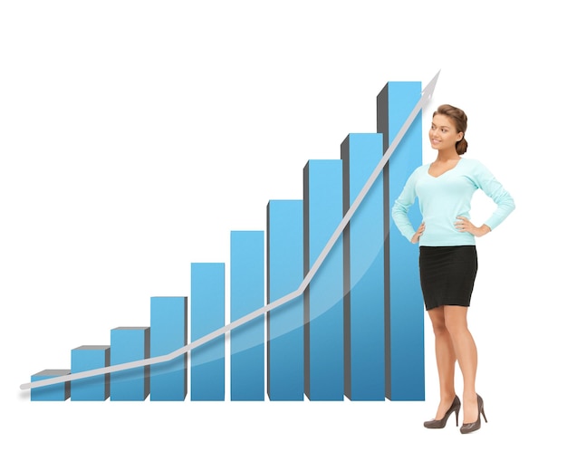 picture of beautiful businesswoman with big 3d chart