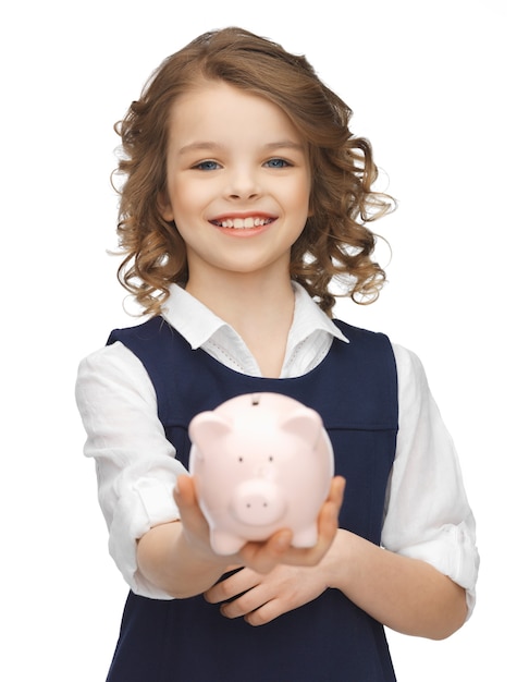 picture of beautiful girl with piggy bank