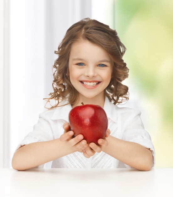 picture of beautiful girl with red apple