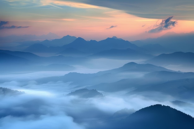 霧の中の美しい山の写真