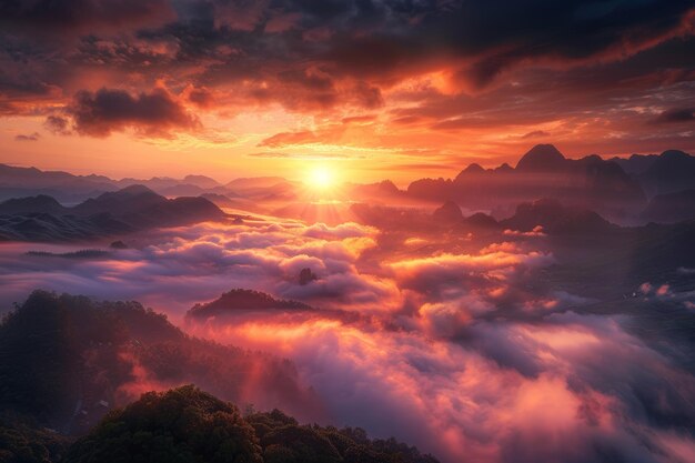 Photo picture of beautiful mountains in a fog