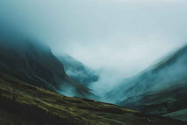 picture of beautiful mountains in a fog