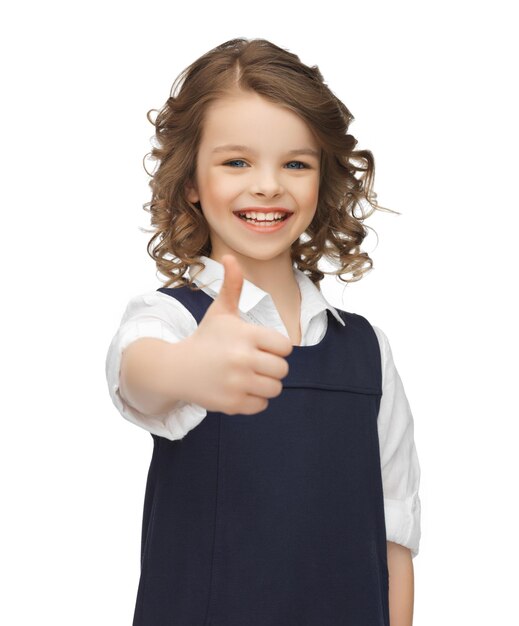 picture of beautiful pre-teen girl showing thumbs up